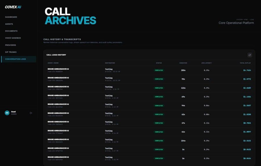 CovexAI call logs history synced to CRM